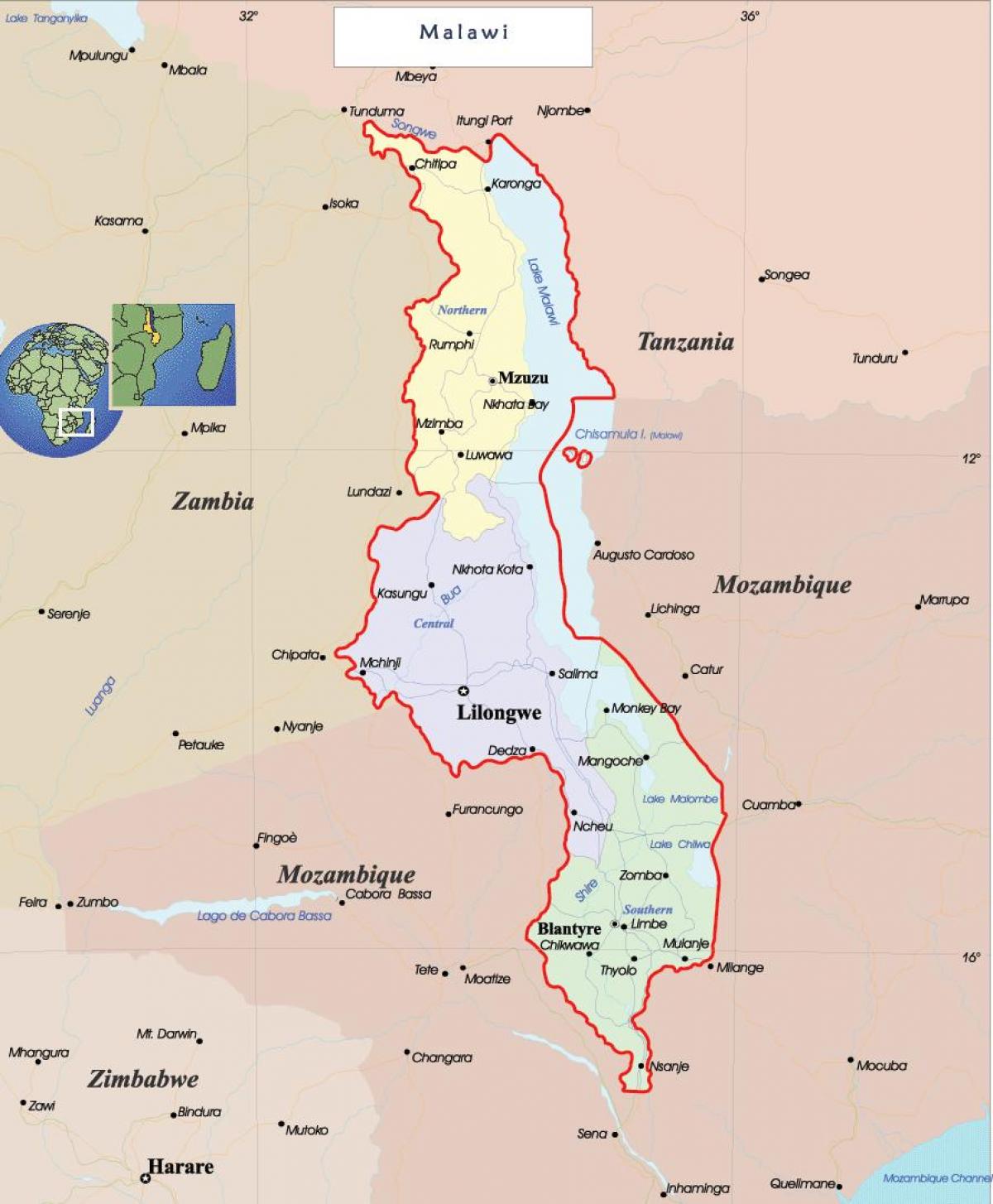 kort over Malawi politiske
