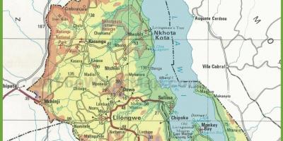 Kort over den fysiske kort i Malawi