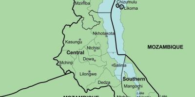 Kort over Malawi viser distrikter