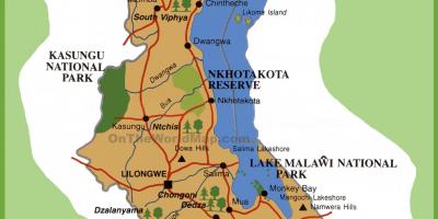 Kort over Malawi og de omkringliggende lande